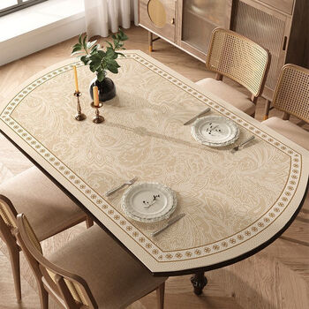 Caizhi rice tabletop protection mat oval table mat light luxurious feeling tablecloth waterproof, oil-proof, wash-free and anti-scalding round table top protection yinruhuayi-oval sheepskin pattern anti-fouling table mat 90*150cm (oval table mat)