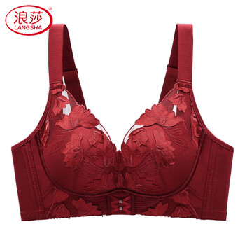 Langsha beauty salon adjustable underwear women's small breast gathering and enlarging, upper support, breast lifting, anti-sagging, anti-expansion, side-retracting bra, red 75a 34b thin top and thick bottom