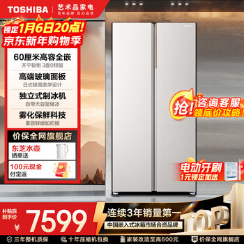 Toshiba (toshiba) 573 double-door 60cm ultra-thin high-capacity zero-embedded semi-automatic ice-making first-class energy efficiency energy-saving frost-free three-generation household fresh-keeping state-subsidized refrigerator gr-rs573wi-pg1 yuzhisha