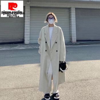 Pierre cardin tall women's woolen coat, extended version to the ankle, new korean style, autumn and winter, extra long double-sided woolen coat, oatmeal color - extended version, quilted s