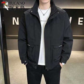 Woodpecker (tucano) 2026 spring and autumn new green men's jacket handsome stand-up collar windbreaker jacket trendy work wear casual top men 7701 black thin section m recommended about 95-110 jin