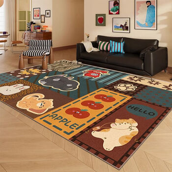 Fantasy living room carpet coffee table blanket wear-resistant and stain-resistant large area full floor mat home cartoon bedroom bedside blanket can be customized 120x180cm good luck retro color block puppy