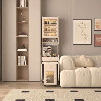 Yusenyi small apartment living room sofa movable coffee table folding side cabinet tea table home coffee table dining table integrated 30cm warm white snow mountain white slate with matching high cabinet