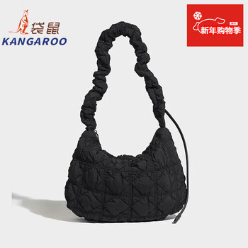 Kangaroo (kangaroo) new pleated design dumpling bag women's large capacity lightweight shoulder crossbody bag versatile commuting casual niche black