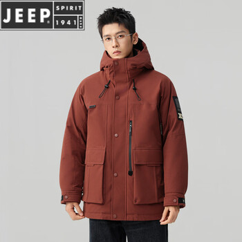 Jeep spirit700+ puffy down jacket for men winter 2025 new style parka workwear fashionable duck down mid-length jacket orange red m 170