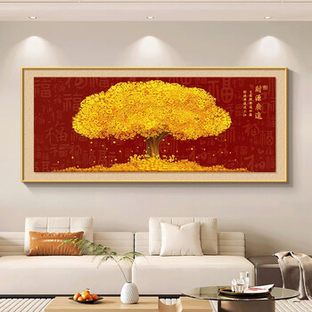 Yusenyi money tree living room decorative painting light luxurious horizontal sofa background wall hanging painting lucky fortune mural money tree i 180x75cm recommended 2.53m sofa solid wood color thickened aluminum alloy wood grain frame art canvas (matte texture)