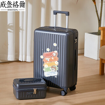 Vendogerl suitcase for girls with good looks 2025 new 20-inch small trolley case with personalized password travel leather case with large capacity double zipper nordic gray_rainbow daisy_small box with lock 28-inch usb dual charge + mobile phone holder + water cup holder