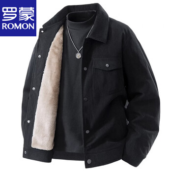 Romon autumn and winter corduroy jacket men's lapel workwear versatile loose casual plus velvet jacket top men's new product plus velvet style black m recommended weight - 115 pounds