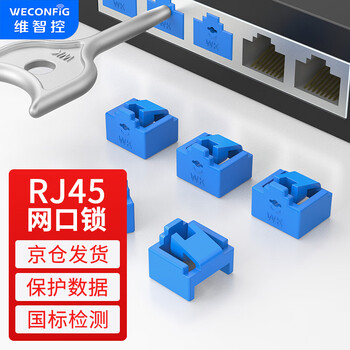 Weizhikong network port lock network port blocker network port dust plug network cable port blocking plug removable sealing plug embedded/blue (100 pieces + 2 tools)