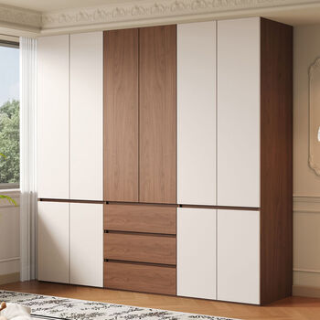 Fantasy wardrobe bedroom walnut color and white three drawer wardrobe level wardrobe 1.6 meters four door wardrobe (2.7 meters high) all solid wood nf grade