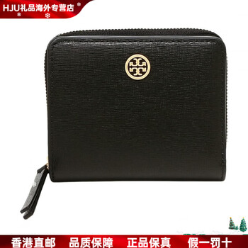 Tory burch logo plate logo bifold calfskin wallet women's black black