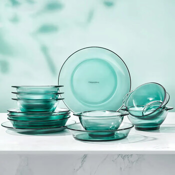 Corning tableware 12-piece heat-resistant glass tableware set glass bowls and dishes set lake green tableware 12-piece set