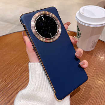 Suitable for huawei mate50pro mobile phone case plain leather frameless mate40pro new anti-fall mt30 high-end leather style men and women deep sea blue light luxury plain leather丨frameless design huawei mate30pro
