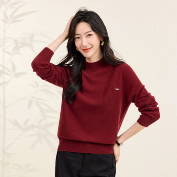 Chunzhu seamless autumn and winter half turtleneck bottoming shirt with fake pockets, simple and versatile long-sleeved warm top knitted women's pullover angora red 2xl (130-150 catties)