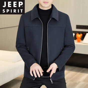 Jeep spirit men's business jacket lapel 2025 new spring and autumn middle-aged workwear jacket casual light luxury jacket top navy blue 2xl