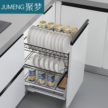 Kezhidula basket kitchen cabinet bowl basket 304 stainless steel double-layer drawer type built-in vertical dish basket rack damping pull blue 300 cabinet stainless steel vertical dish basket bottom installation multi-layer drawer type