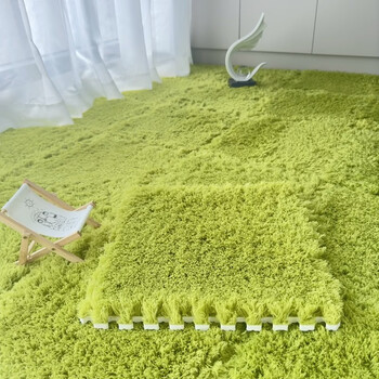 Fantasy cream style living room carpet new splicing floor mat bedroom full bed bedside blanket balcony bay window can be cut and washed light gray + off-white long cake plush 30x30x0.6cm 12 pieces environmentally friendly carpet