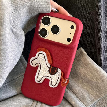 Mianyang suitable for apple 17promax mobile phone case 16pro embroidered red horse iphone15 new 14 leather pattern 13 women 12 senior air couple 11 soft silicone new year anti-fall three-dimensional embroidery white horse leather pattern soft silicone iphone 15pro