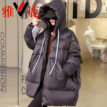 Yalu light and thin 2025 high-end down jacket for women winter mom mid-length thick loose large size fat white duck down jacket black one size _100-180 jin