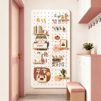 Shantou lincun customized pure solid wood hole board storage rack for entrance hall wooden wall display storage accessories round hole hanging board rack good luck 60*120cm