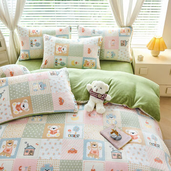 Fantasy quilt cover single piece duvet cover cushion cover single and double childlike home green thickened upgraded milk velvet 150x200 quilt cover single piece pillowcase one