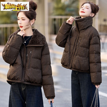 New style lambswool large lapel down jacket for women in winter, new style, loose and warm, hot diamond bakery jacket, coffee color m