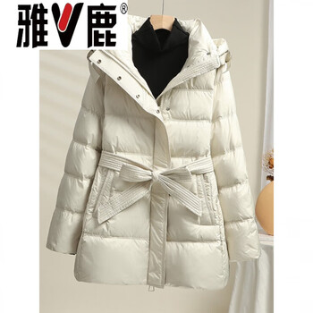 Yalu 2026 winter new down jacket women's mid-length over-the-knee thickened waist slim high-end warm 90 white duck down jacket off-white long xl (90)