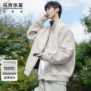 Mark fairwhale jacket men's winter aviator jacket men's trendy brand baseball uniform casual versatile men's clothing off-white xl