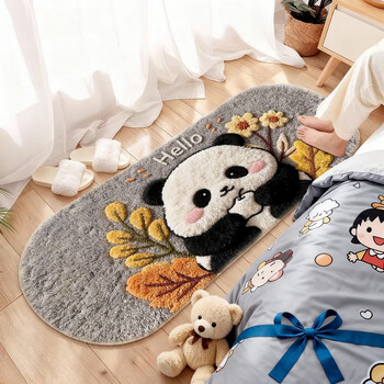 Fantasy cute strawberry bear disney bedside blanket cartoon bedroom anti-slip living room carpet room bay window mat floor mat gray panda 45x100cm medium size