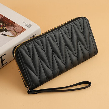 Wallet women's short long style european and american light luxury small fragrance handheld zipper women's wallet 007 black long style