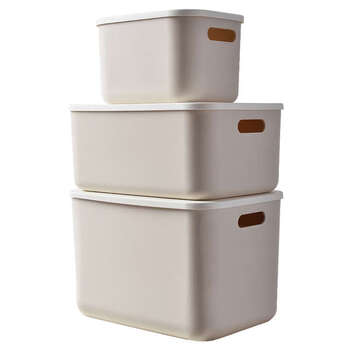 Yusenyi plastic storage box with lid, storage box for books, snacks, food storage box, wardrobe storage box with lid, milky white 3-piece set (1 large, 1 medium, 1 small) 1 piece