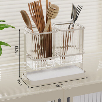 Tuojin imported high-quality kitchen chopstick tube from germany, household drain transparent storage box for storing cutlery, forks and spoons, double tube can be wall-mounted, transparent tube _ countertop + wall hanging