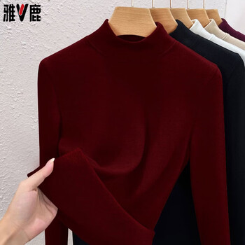 Yalu 25 new autumn and winter new cold-proof mid-collar bottoming shirts for women, new temperament, german velvet warm tops with velvet thickening, ankora red, mid-collar m