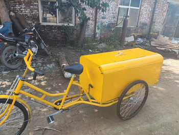 Sanitation tricycle manpower three-wheeled cleaning garbage truck hebei community garbage removal truck one-legged flat truck yellow tricycle type 24