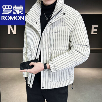 Luo meng down jacket men's vertical stripe high-end no-wash 2025 new style piushuai warm and cold-proof clothing casual jacket winter clothing for men beige m