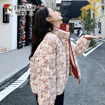 Woodpecker red small fragrance down jacket women's winter feeling age-reducing beautiful western style white duck down short jacket popular picture color xs 80-95 jin