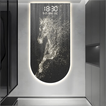 Seven painters immediately successful living room electronic clock perpetual calendar 2026 new entrance wall decoration painting plug-in calendar arch hanging painting t136045 50*100 (recommended for 0.7m-0.8m wall) high-definition uv fine carving + crystal porcelain scratch-resistant no lamp style