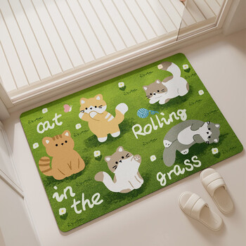 Fantasy cartoon bathroom absorbent floor mat green bathroom door non-slip mat new toilet mat diatom mud carpet diatom mud grass cat upgraded 80x120cm thickened 4mm extra peace of mind