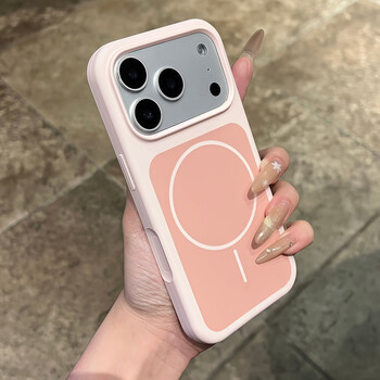 Mifushi dopamine contrast color liquid silicone new model suitable for iphone 17 pro max apple 16 pro magnetic charging 15 simple anti-fall protective cover for couples cherry blossom powder-large hole skin feel two-color liquid silicone fine circle magnetic charging iphone 16 pro