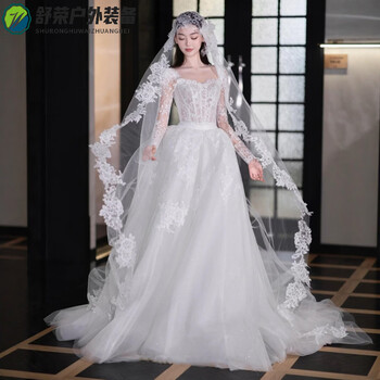 Oemg light luxury high-end french lace light wedding dress bride 2025 new small main yarn high-quality texture long sleeves small tail free veil gloves xs