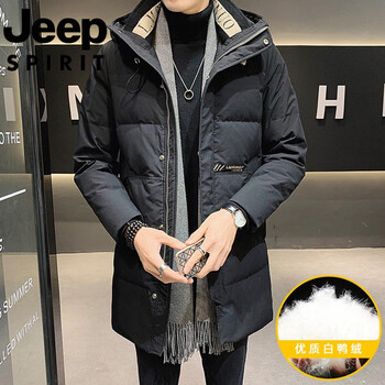 Jeep jeep international brand winter mid-length down jacket men's 2025 new lightweight thickened warm casual jacket black l