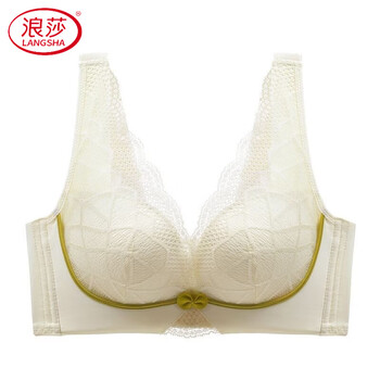Langsha new lace latex vest beauty salon underwear women's small breast gathering no wires anti-sagging sexy bra champagne 75b 34 thin top and bottom 2cm