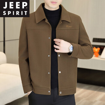 Jeep spirit jacket men's lapel middle-aged executive jacket 2026 spring and autumn new business jacket feel casual zipper gown brown l