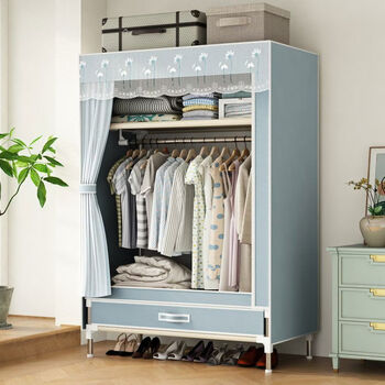 Yusenyi wardrobe simple cloth wardrobe for girls goddess room with drawer assembly home bedroom storage wardrobe cabinet 60cm long blue daffodil 1 drawer reward 10 yuan for posting pictures 2 doors self-installation