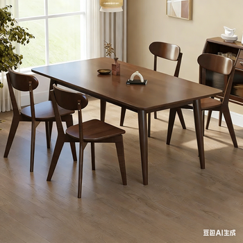 Xinshang solid wood dining table and chair combination home small apartment nordic walnut color modern simple restaurant rectangular dining table walnut color 100*60*75 single table