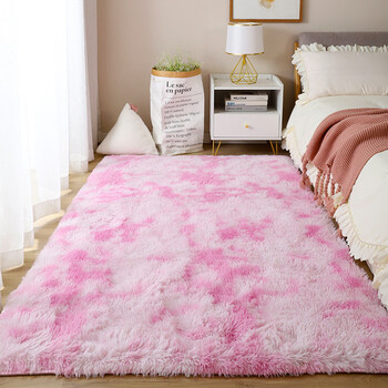 Fantasy winter thick plush carpet white style bedroom bedside blanket cute girl room blanket floor mat tie-dyed cherry blossom pink (upgraded version of long hair) 160x80 cm