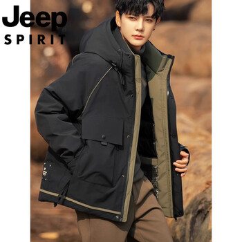 Jeep jeep international brand men's down jacket winter winter 2025 new thickened workwear coldproof jacket black (same quality in the mall) l (90-110 catties)