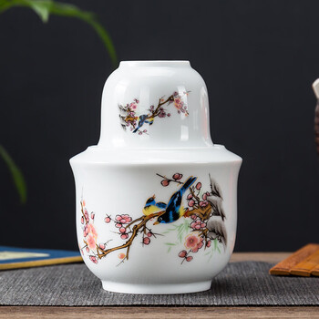 Yusenyi hot wine warmer wine pot wine glass white wine household chinese style ceramic retro style hot wine set old-fashioned rice wine warmer 100ml 3 pieces