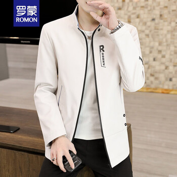 Romon autumn and winter velvet thickened jacket men's korean style trendy slim-fit stand-up collar top jacket spring and autumn casual men's wear 212 beige xl