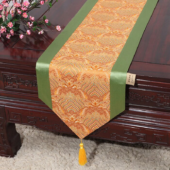 Yusenyi chinese brocade fashionable festive simple pastoral dining table cloth coffee table fabric rich bed flag orange orange sea water 33*180cm suitable for table length 1.3-1.4 meters
